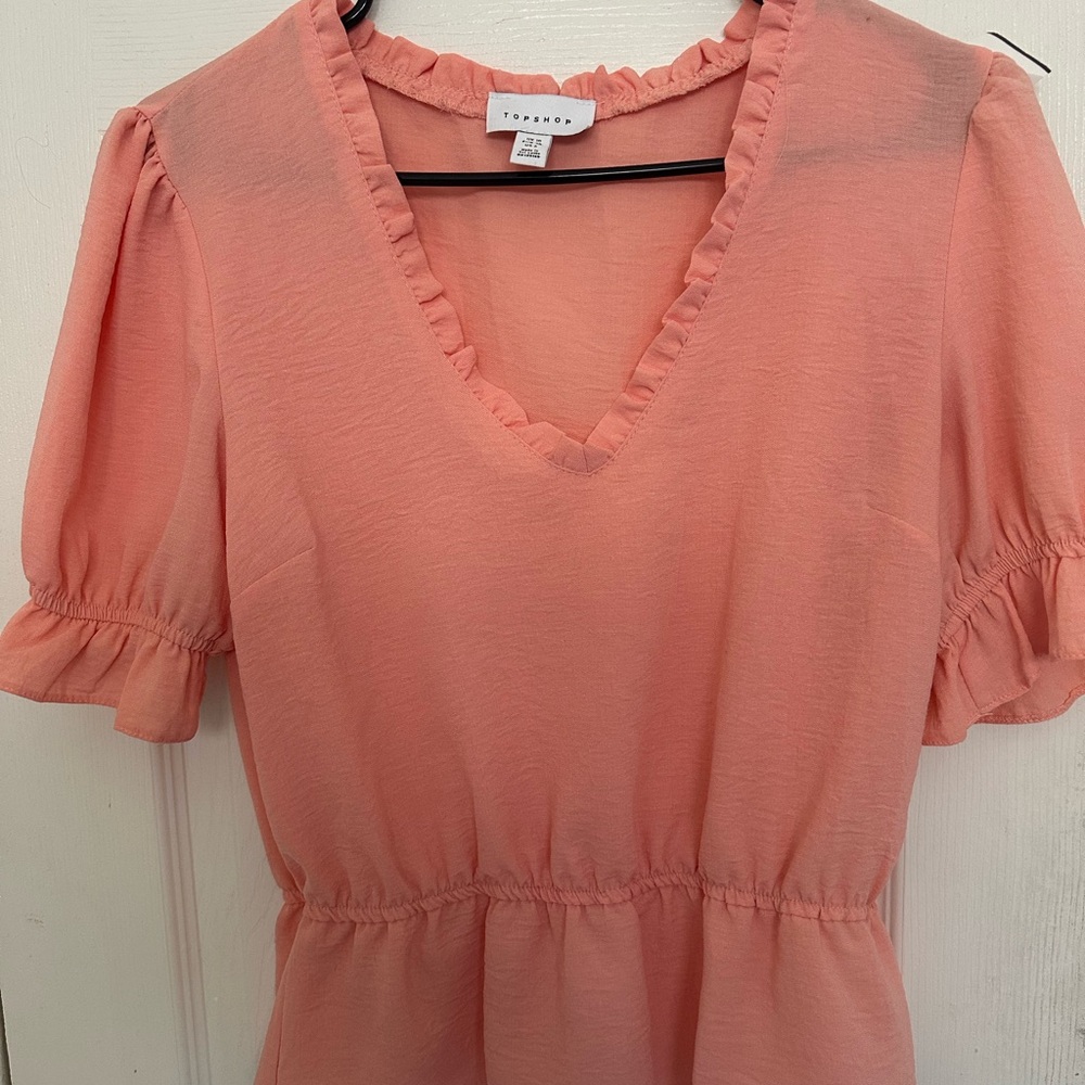 Topshop Pink Ruffled Puff Sleeve Blouse